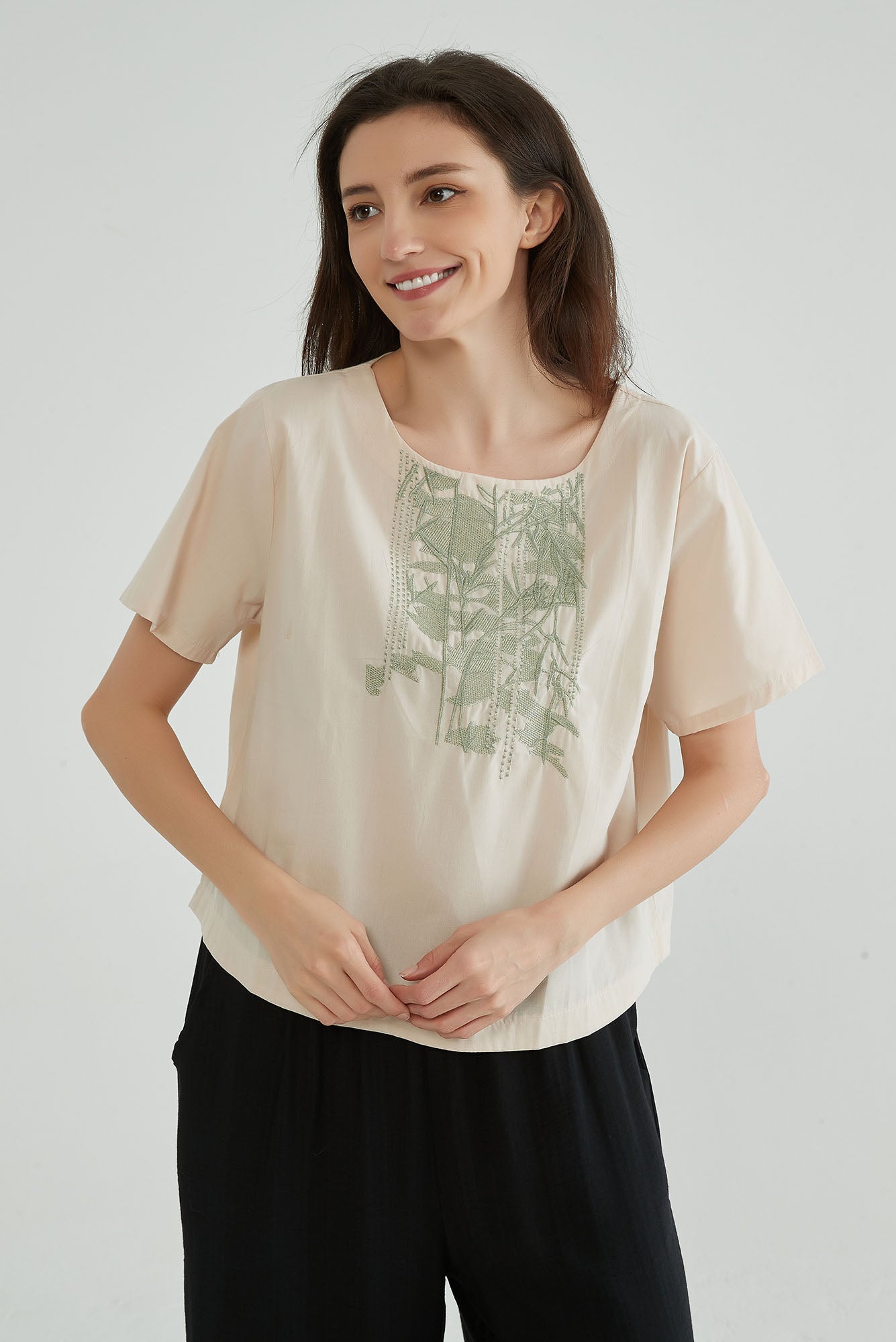 Cotton Seed Short Sleeves Boho Embroidered Top - Whisper Mint